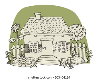 Cartoon hand drawing house, vector illustration