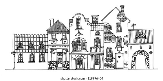 Cartoon hand drawing houses