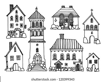 Cartoon Hand Drawing Houses Stock Vector (Royalty Free) 120399343 ...