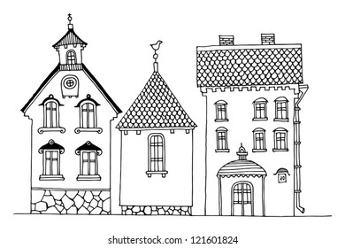 Cartoon hand drawing houses