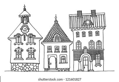 Cartoon Hand Drawing Houses: Stock-Vektorgrafik (Lizenzfrei) 121601827