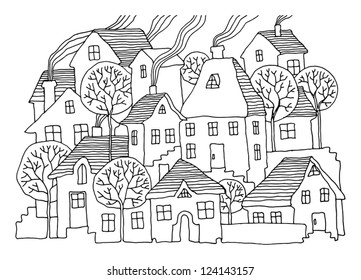 Cartoon hand drawing houses