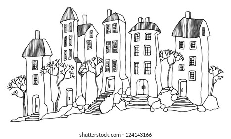 Cartoon hand drawing houses