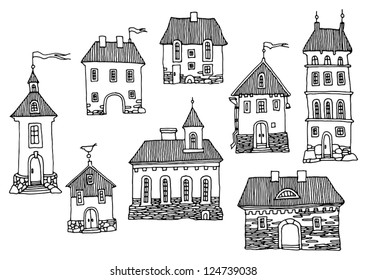 Cartoon Hand Drawing Houses: stockvector (rechtenvrij) 120399343