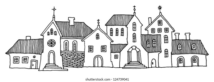 Cartoon hand drawing houses