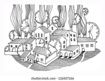 Cartoon hand drawing houses