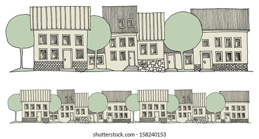 Cartoon hand drawing houses