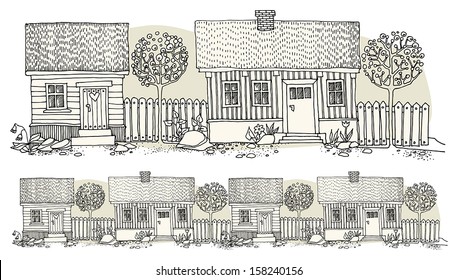 Cartoon hand drawing houses