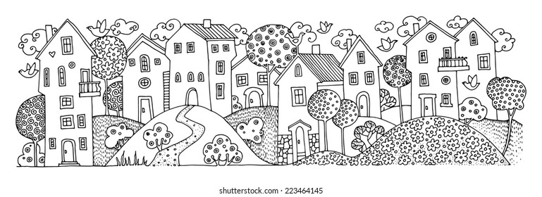 Cartoon hand drawing houses
