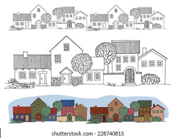 Cartoon hand drawing houses