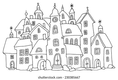 Cartoon hand drawing houses