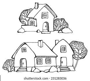 Cartoon hand drawing houses