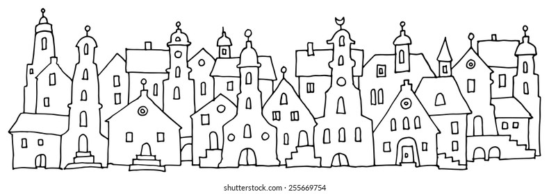 Cartoon hand drawing houses