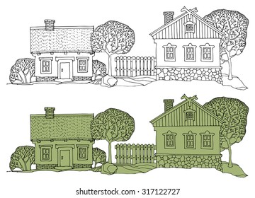 Cartoon hand drawing houses