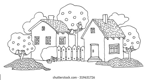 Cartoon hand drawing houses