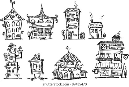 Cartoon hand drawing houses