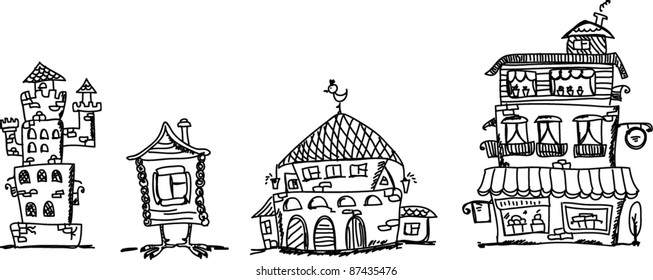 Cartoon hand drawing houses