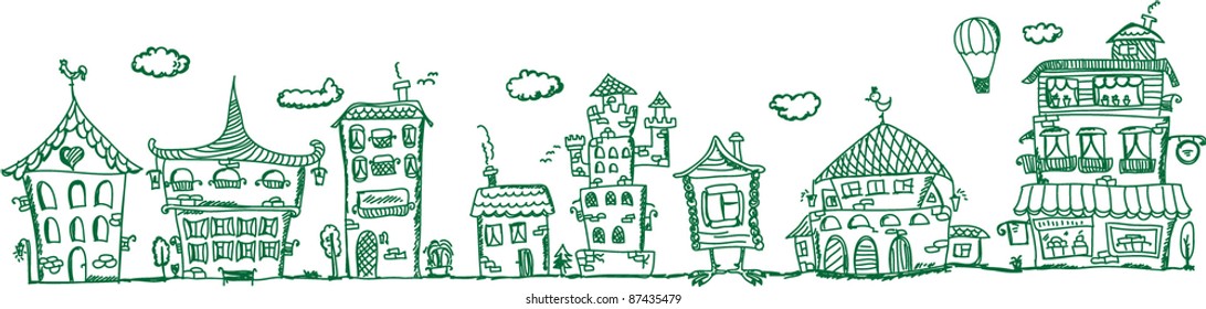 Cartoon hand drawing houses