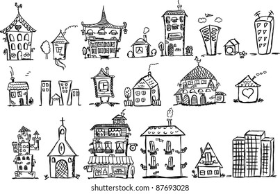 Cartoon hand drawing houses