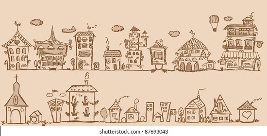 Cartoon hand drawing houses