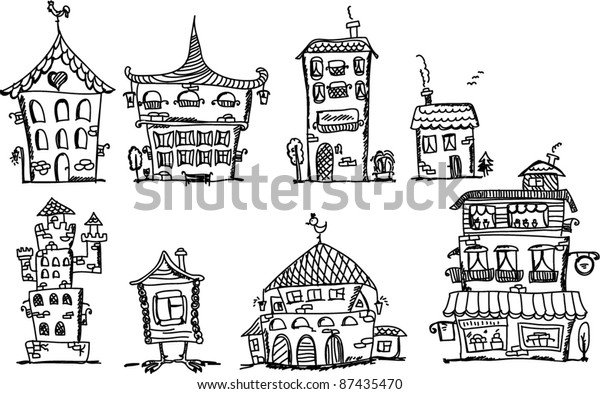 Cartoon Hand Drawing Houses Stock Vector (Royalty Free) 87435470 ...