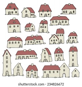 Cartoon hand drawing houses set