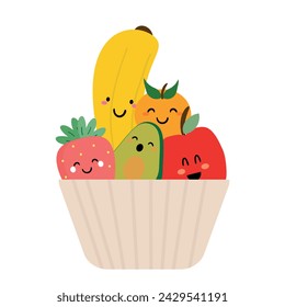 cartoon hand drawing of various cute fruits. cute fruit cartoons, for stickers