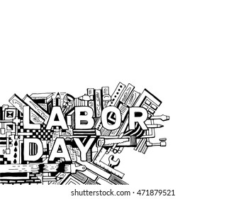 Cartoon hand drawing vector graphics Labor day background