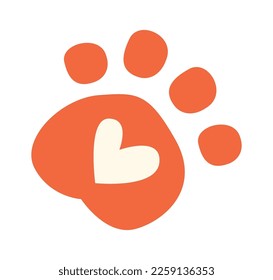 Cartoon hand drawn abstract cat paw flat icon. Vector illustration