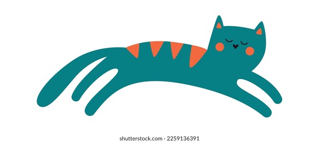 Cartoon hand drawn abstract cat flat icon. Vector illustration