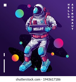 Cartoon hand drawn astronaut illustration in cyberpunk theme
