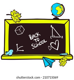 Cartoon hand drawn blackboard and some school elements
