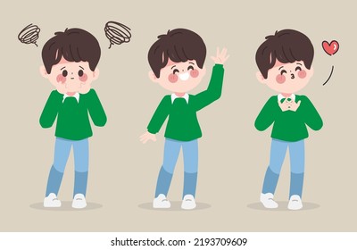 Cartoon hand drawn character boy student. Character vector student back to school design.
