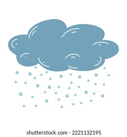 Cartoon hand drawn cloud with hail, snow. Vector illustration of weather forecast, natural phenomena icons in childish style.