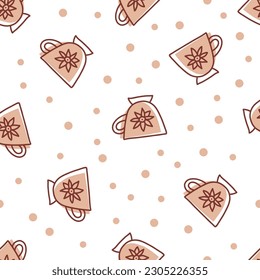 Cartoon hand drawn coffee, tea seamless pattern.