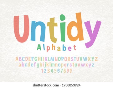 Cartoon hand drawn colorful letters and numbers