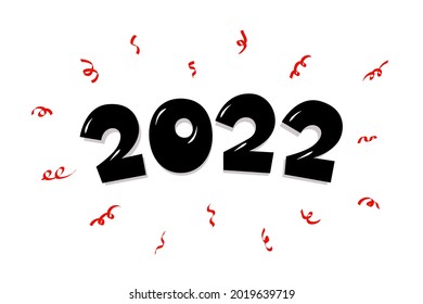 2021 caricatura dibujada a mano número de letras del cómic con confeti. Feliz Año Nuevo 2022 y diseño de tarjetas de felicitación navideña Feliz. Ilustración de vectores de navidad en fondo blanco