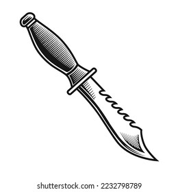 cartoon hand drawn dagger, line art