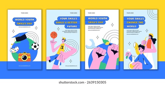 Cartoon Hand Drawn Design for World Youth Skills Day Social Stories Template
