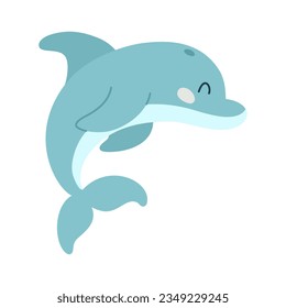 Cartoon hand drawn dolphin on isolated white background. Character of the sea animals for the logo, mascot, design.