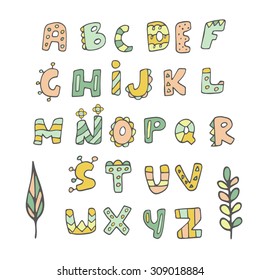 Cartoon hand drawn doodle alphabet. Children letters collection