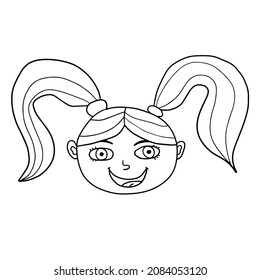 Cartoon hand drawn doodle baby girl face with ponytails