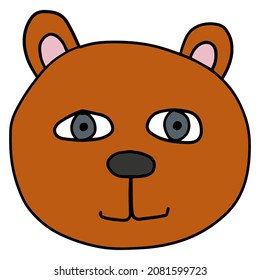 Cartoon hand drawn doodle bear face, head