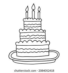 Cartoon hand drawn doodle big cake with candles