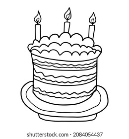 Cartoon hand drawn doodle big cake with candles