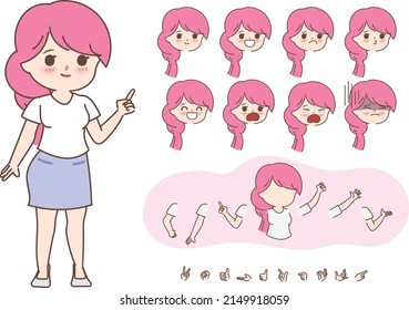 Cartoon hand drawn doodle cute woman in volunteer. Character creation design for animated.