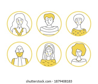 Cartoon handgezeichnet doodle flache Zeichen einzeln. Zeichenkette festlegen, Mitarbeiter