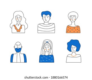Cartoon hand drawn doodle flat characters isolated. Set sketch of characters, employees