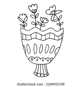 Cartoon hand drawn doodle flower bouquet with flowers. Gift for celebration.