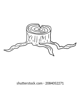 Cartoon hand drawn doodle stump with roots